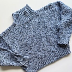 Vintage BRAVO chunky funnel neck blue melange color turtleneck sweater Large